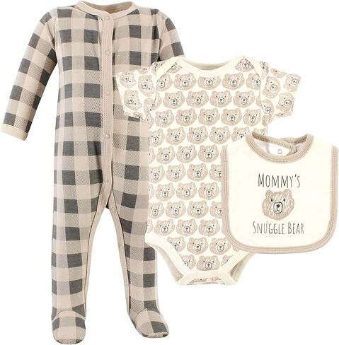 Hudson Baby Unisex Baby Cotton Sleep and Play, Bodysuit and Bandana Bib Set, Snuggle Bear, Newborn in Saudi Arabia