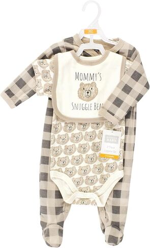 Hudson Baby Unisex Baby Cotton Sleep and Play, Bodysuit and Bandana Bib Set, Snuggle Bear, Newborn in Saudi Arabia