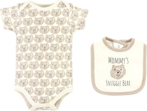 Hudson Baby Unisex Baby Cotton Sleep and Play, Bodysuit and Bandana Bib Set, Snuggle Bear, Newborn in Saudi Arabia