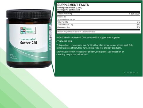Green Pasture Concentrated Butter Oil Liquid - 6.4 fl. oz. - CLA- Vitamin A (6.4 fl. oz.) in Saudi Arabia