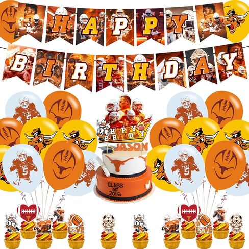Texas Aesthetic Longhorns Party Decorations,Birthday Party Supplies For Texas Baseball Party Supplies Includes Banner - Cake Topper - 12 Cupcake Toppers - 18 Balloons in Saudi Arabia
