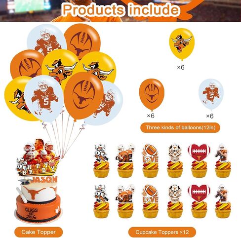 Texas Aesthetic Longhorns Party Decorations,Birthday Party Supplies For Texas Baseball Party Supplies Includes Banner - Cake Topper - 12 Cupcake Toppers - 18 Balloons in Saudi Arabia