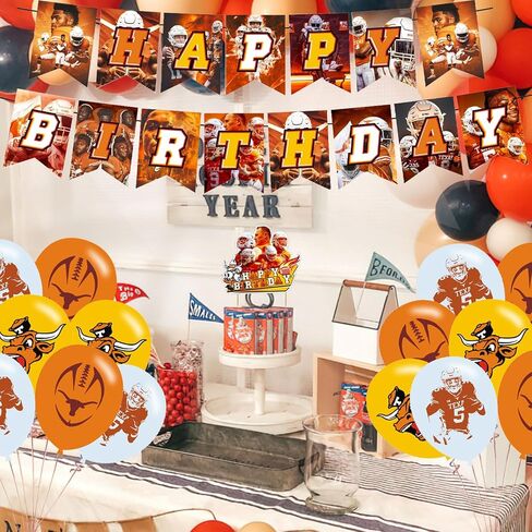 Texas Aesthetic Longhorns Party Decorations,Birthday Party Supplies For Texas Baseball Party Supplies Includes Banner - Cake Topper - 12 Cupcake Toppers - 18 Balloons in Saudi Arabia