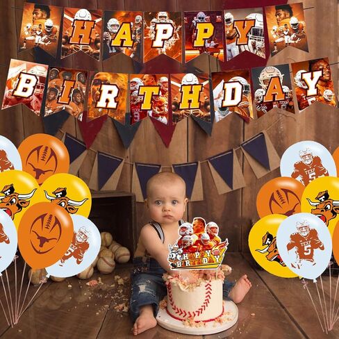 Texas Aesthetic Longhorns Party Decorations,Birthday Party Supplies For Texas Baseball Party Supplies Includes Banner - Cake Topper - 12 Cupcake Toppers - 18 Balloons in Saudi Arabia