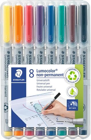 قلم تحديد للمسح الرطب غير الدائم من Staetdler Lumograph، أقلام تحديد ملونة منخفضة الرائحة، 8 عبوات ألوان متنوعة، 311-WP8 in Saudi Arabia