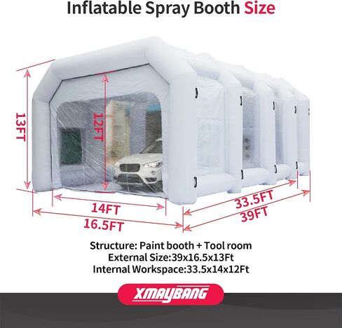 Xmaybang Inflatable Spray Booth 12x7.2x8.9ft,Portable Auto Paint Booth with Filtration System,Suitable for Motorcycles, Outdoor Tents, Medical Aids, Auto Parts, Etc,Blower Not Included in Saudi Arabia
