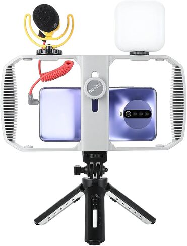 مجموعة أدوات فيديو الهاتف العالمية Godox VK1-LT لسلسلة iPhone والهواتف الذكية، مع ميكروفون وإضاءة LED RGB ومقبض جانبي ثلاثي القوائم لـ YouTube TIKTok والبث المباشر in Saudi Arabia