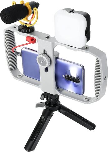 مجموعة أدوات فيديو الهاتف العالمية Godox VK1-LT لسلسلة iPhone والهواتف الذكية، مع ميكروفون وإضاءة LED RGB ومقبض جانبي ثلاثي القوائم لـ YouTube TIKTok والبث المباشر in Saudi Arabia