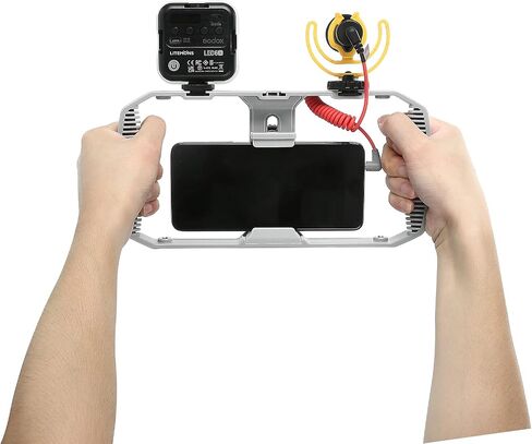 مجموعة أدوات فيديو الهاتف العالمية Godox VK1-LT لسلسلة iPhone والهواتف الذكية، مع ميكروفون وإضاءة LED RGB ومقبض جانبي ثلاثي القوائم لـ YouTube TIKTok والبث المباشر in Saudi Arabia
