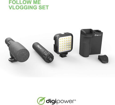 DigiPower Follow ME #GoViral مجموعة مدونات الفيديو للكاميرات والهواتف | مع ميكروفون، 36 مصباح LED، قبضة للهاتف الذكي، جهاز تحكم عن بعد لاسلكي، حامل ثلاثي القوائم | معدات تدوين الفيديو لـ YouTube وInstagram وTiktok in Kuwait