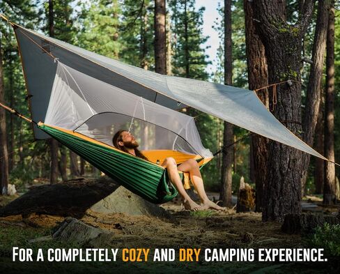Ryno Tuff XL 2 Person Camping Hammock with Mosquito Net & Rain Fly - Compact Double Hammock with Bug Net, Tarp, Pocket, Tree Straps & Heavy Duty Carabiners - Parachute Grade Nylon Holds Over 600lbs in Kuwait