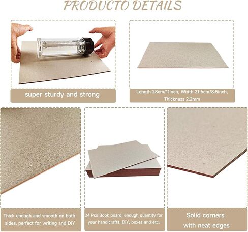 24 Pcs Book Board, VULGBUNEE Binders Board for DIY, Chipboard Designer Bookboard Kraft, Heavy Duty Chipboard Sheets, Bookbinding Supplies for Book Binding Cover(Gray, 11 x 8.5, 80PT) in Saudi Arabia