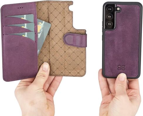 BOULETTA Leather Wallet Case for Samsung Galaxy S22 - Detachable Magnetic RFID Flip Folio Phone Cover with 4 Card Slots for Men and Women 6.1'' Purple in Saudi Arabia