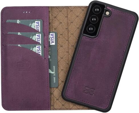 BOULETTA Leather Wallet Case for Samsung Galaxy S22 - Detachable Magnetic RFID Flip Folio Phone Cover with 4 Card Slots for Men and Women 6.1'' Purple in Saudi Arabia