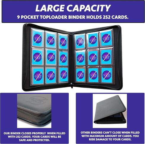 AXS Games NEW 2024 Toploader Binder, Holds 252 Toploaders, 9-Pocket Double Sided Top Loader Binder for Trading Cards or Sports Cards in 3 x 4'' Regular Toploaders - Crimson in Saudi Arabia