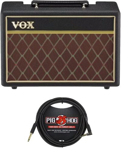 حزمة مضخم صوت الجيتار المحمول Vox Amps Pathfinder بقدرة 10 وات مع كابل جيتار بزاوية قائمة منسوجة بطول 10 أقدام (عنصران) in Kuwait
