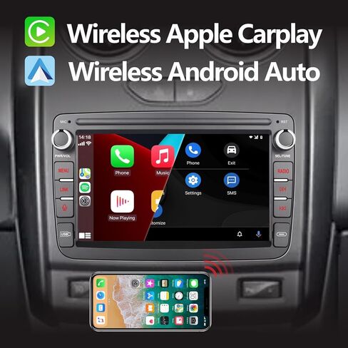 ستيريو سيارة LXKLSZ متوافق مع Carplay اللاسلكي/Android Auto لرينو داسيا داستر سانديرو لوجان كابتور رمز دوكر مع شاشة لمس IPS/بلوتوث/وصلة مرآة/FM/AM/USB in Kuwait
