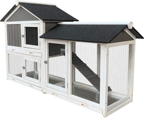 LCOZPG Large Rabbit Hutch Bunny Cage, Wooden Rabbit House with Removable Trays, Guinea Pig Chicken Coop Pet House，Indoor Outdoor Running Cage for Small Medium Animals in Saudi Arabia