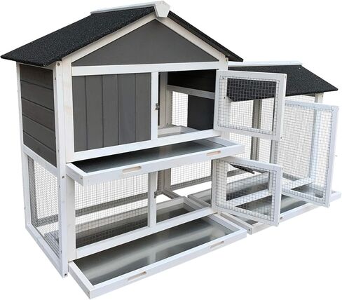LCOZPG Large Rabbit Hutch Bunny Cage, Wooden Rabbit House with Removable Trays, Guinea Pig Chicken Coop Pet House，Indoor Outdoor Running Cage for Small Medium Animals in Saudi Arabia