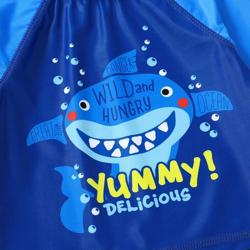 Happy Town Toddler Boys Swimsuits Trunk Rashguard Long Sleeve Swim Shirt Two Pieces Bathing Suits Surfing Suit Swimwear Beach Summer Outfits Clothes(Yummy，Excited Shark,12-18 Months) in Saudi Arabia