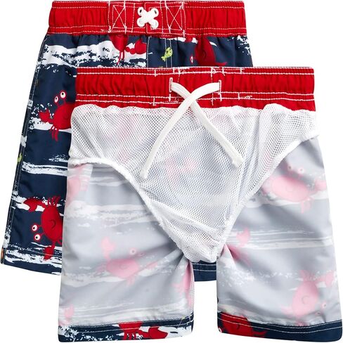 Wippette Boys 2-Piece UPF 50+ Rash Guard and Swimsuit Trunk Set with Matching Bucket Hat, Size 4T, Navy - Happy Crab in Saudi Arabia