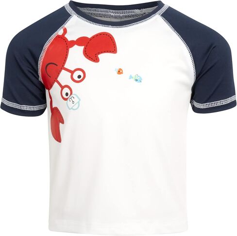 Wippette Boys 2-Piece UPF 50+ Rash Guard and Swimsuit Trunk Set with Matching Bucket Hat, Size 4T, Navy - Happy Crab in Saudi Arabia