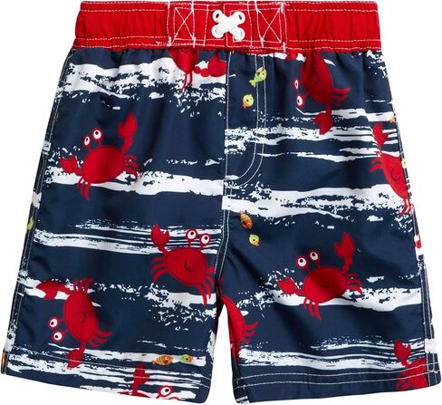 Wippette Boys 2-Piece UPF 50+ Rash Guard and Swimsuit Trunk Set with Matching Bucket Hat, Size 4T, Navy - Happy Crab in Saudi Arabia