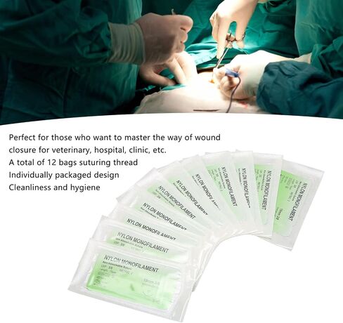خيط الغرز بإبرة، طقم خياطة (12 عبوة 3/0) للتدريب على الخياطة لطلاب التمريض والطب البيطري، رفيق طقم الغرز، الاستخدام التوضيحي والتعليمي فقط (منتج تجريبي) in Saudi Arabia