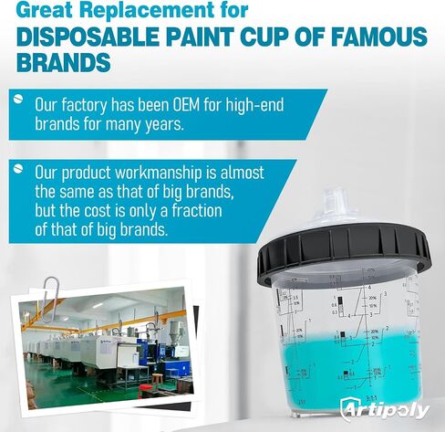 Disposable Paint Sprayer Mixing Cup for Automotive Paint Gun,Compatible with Original 1.0 System(not 2.0)-50pcs 20 Ounce Kit-50 Cup Liners,50 Lids with Strainer,1 Hard Cup with Retainer Ring,20 Plugs in Saudi Arabia