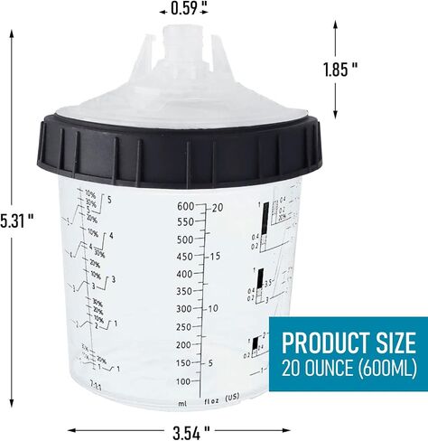 Disposable Paint Sprayer Mixing Cup for Automotive Paint Gun,Compatible with Original 1.0 System(not 2.0)-50pcs 20 Ounce Kit-50 Cup Liners,50 Lids with Strainer,1 Hard Cup with Retainer Ring,20 Plugs in Saudi Arabia
