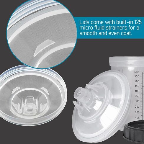 Disposable Paint Sprayer Mixing Cup for Automotive Paint Gun,Compatible with Original 1.0 System(not 2.0)-50pcs 20 Ounce Kit-50 Cup Liners,50 Lids with Strainer,1 Hard Cup with Retainer Ring,20 Plugs in Saudi Arabia