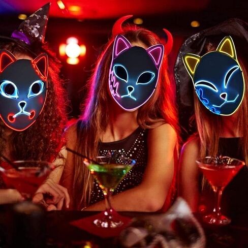 LSLRAD Demon Slayers Fox Mask LED Halloween Mask Japan Anime Cosplay in Saudi Arabia