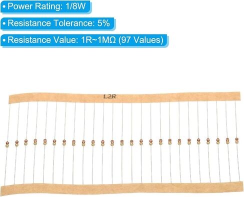 PATIKIL 1/8W Resistors Kit, 2425 Pack 97 Values Carbon Film Resistors Assortment 1R Ohm-1M Ohm 5% Resistance Resistors Set for DIY Projects, 4 Bands in Saudi Arabia