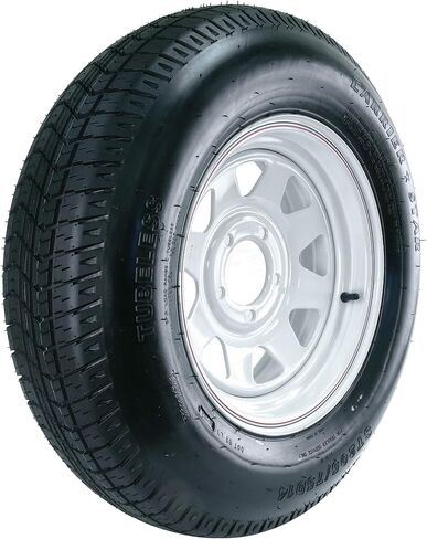 عجلة Kenda Carrier Star (14 × 5.5 بوصة/5 × 4.5 بوصة) بقضبان مخصصة مع طلاء مسحوق أبيض مقلم LRC ومجموعة إطارات المقطورة (ST205/75-14) in Kuwait
