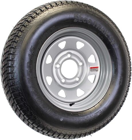 eCustomRim Trailer Tire On Silver Rim ST205/75D15 Load Range C 5 Lug On 4.5 15 x 5 Wheel - 2 Year Warranty w/Free Roadside in Saudi Arabia