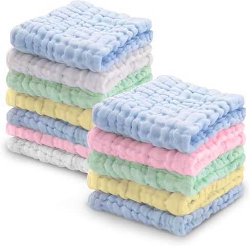 Viviland Baby Muslin Washcloths 12 Pack for Baby's Sensitive Skin, 6-Layer Cotton Bath Towel, Soft Newborn Baby Face Wipes, Great Shower Gift, 12 x 12 inches in Saudi Arabia