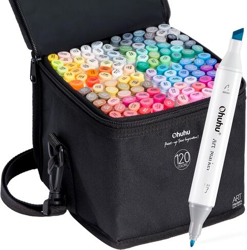 Ohuhu Alcohol Based Art Markers - Double Tipped Coloring Marker Set for Adults Coloring Students Beginners Sketching Illustration - 120 Colors - Chisel & Fine - Oahu of Ohuhu Markers - Refillable Ink in Saudi Arabia