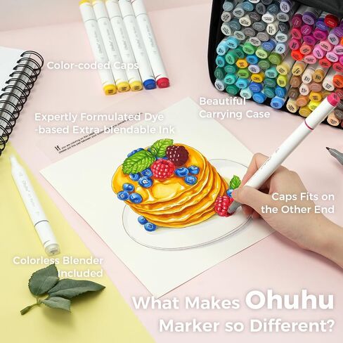 Ohuhu Alcohol Based Art Markers - Double Tipped Coloring Marker Set for Adults Coloring Students Beginners Sketching Illustration - 120 Colors - Chisel & Fine - Oahu of Ohuhu Markers - Refillable Ink in Saudi Arabia