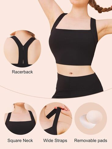 Chilylori Square Neck Sports Bra Racerback Workout Tops for Women Y Back Sports Bra Crop Top Padded Tank Top Bra Yoga in Saudi Arabia