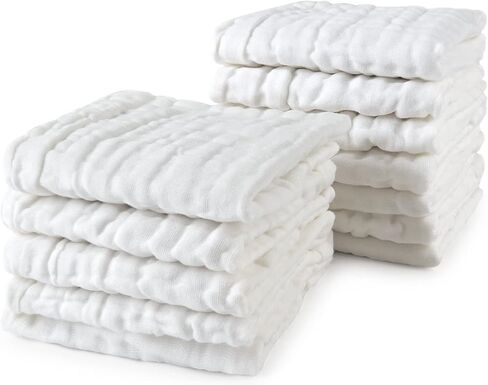 Viviland Baby Muslin Washcloths 12 Pack for Baby's Sensitive Skin, 6-Layer Cotton Bath Towel, Soft Newborn Baby Face Wipes, Great Shower Gift, 12 x 12 inches in Saudi Arabia