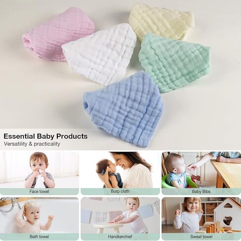 فيفيلاند بيبي موسلين مناشف 12 قطعة لبشرة الطفل الحساسة، منشفة حمام قطنية مكونة من 6 طبقات، مناديل ناعمة لوجه الأطفال حديثي الولادة، هدية رائعة للاستحمام، 12 × 12 بوصة in Kuwait