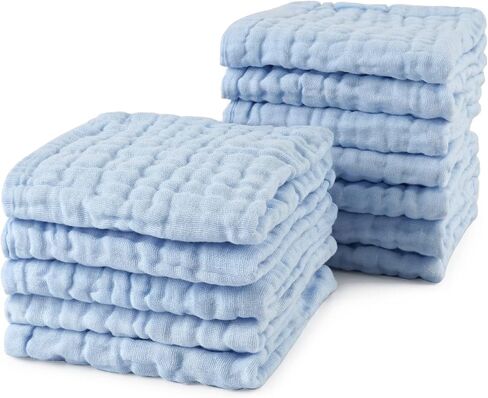 Viviland Baby Muslin Washcloths 12 Pack for Baby's Sensitive Skin, 6-Layer Cotton Bath Towel, Soft Newborn Baby Face Wipes, Great Shower Gift, 12 x 12 inches in Saudi Arabia