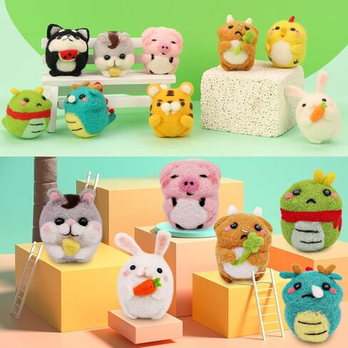 مجموعة أدوات التلبيد بإبرة ديركوي، 9 قطع من مجموعات التلبيد اليدوية لإبرة صناعة الحيوانات، أدوات اللباد الصوفية مع تعليمات أداة التلبيد لمستلزمات تلبيد صوف الحيوانات الملبدة in Kuwait