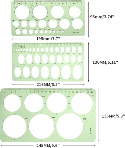 BokWin 3PCS Circle Templates Measuring Geometry Ruler Geometric Ruler Template for Office and School, Building Formwork, Drawing， Drafting(3 Styles) in Saudi Arabia