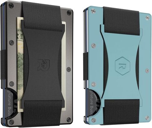 مجموعة محافظ The Ridge Minimalist: محفظة بحزام نقدي معدني للرجال + محفظة بحزام للنقود من زجاج البحر للنساء - نحيفة وأنيقة¸ تحمل البطاقات والنقود بتصميم بسيط. in Kuwait