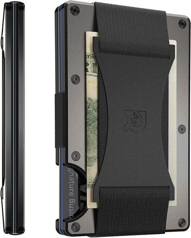 مجموعة محافظ The Ridge Minimalist: محفظة بحزام نقدي معدني للرجال + محفظة بحزام للنقود من زجاج البحر للنساء - نحيفة وأنيقة¸ تحمل البطاقات والنقود بتصميم بسيط. in Kuwait