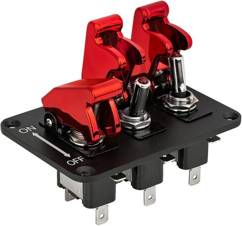 3 Red Racing Car Toggle Switch Panel,Jtron Universal Car 12V Racing Ignition Switch 3 Group Toggle Switch Panel Carbon Fiber with LED Indicator Rocker Switch (Red) in Saudi Arabia