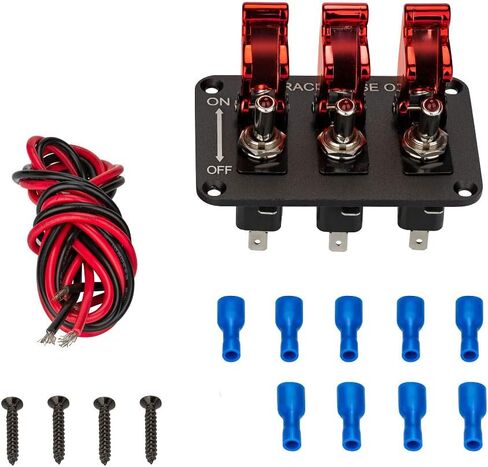 3 Red Racing Car Toggle Switch Panel,Jtron Universal Car 12V Racing Ignition Switch 3 Group Toggle Switch Panel Carbon Fiber with LED Indicator Rocker Switch (Red) in Saudi Arabia