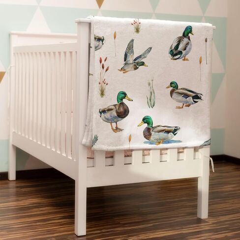 Watercolor Mallard Duck Hunting Baby Blanket for Boy Girl Duck Hunting Nursery Decor Swaddle Blanket Wild Duck Leaves Flannel Soft Receiving Blankets Toddler Nursery Bed Crib Blanket Playmat 30x40 in Saudi Arabia