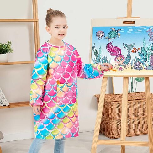 WERNNSAI Kids Art Smocks Boys Girls Smock for Painting Waterproof Artist ApronLong Sleeve Pocket Toddler Smock Apron Age 4-12 in Saudi Arabia